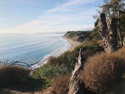 A photo looking at the ocean from a cliff in Santa Barbara