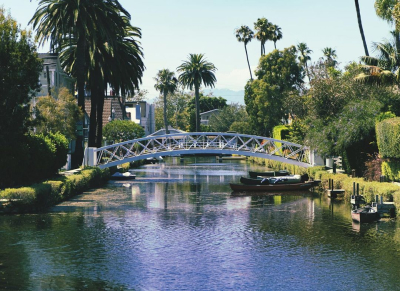 A bridge spanning a canal in Venica, CA